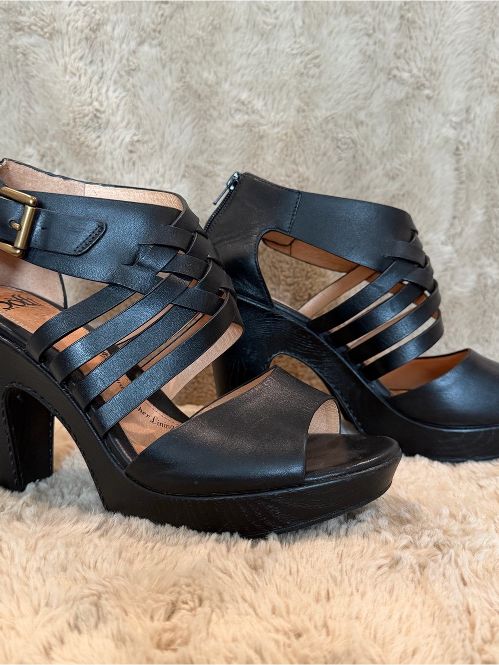 Sofft Ohanna Black Vowen Leather Strappy Platform Sandals 11W